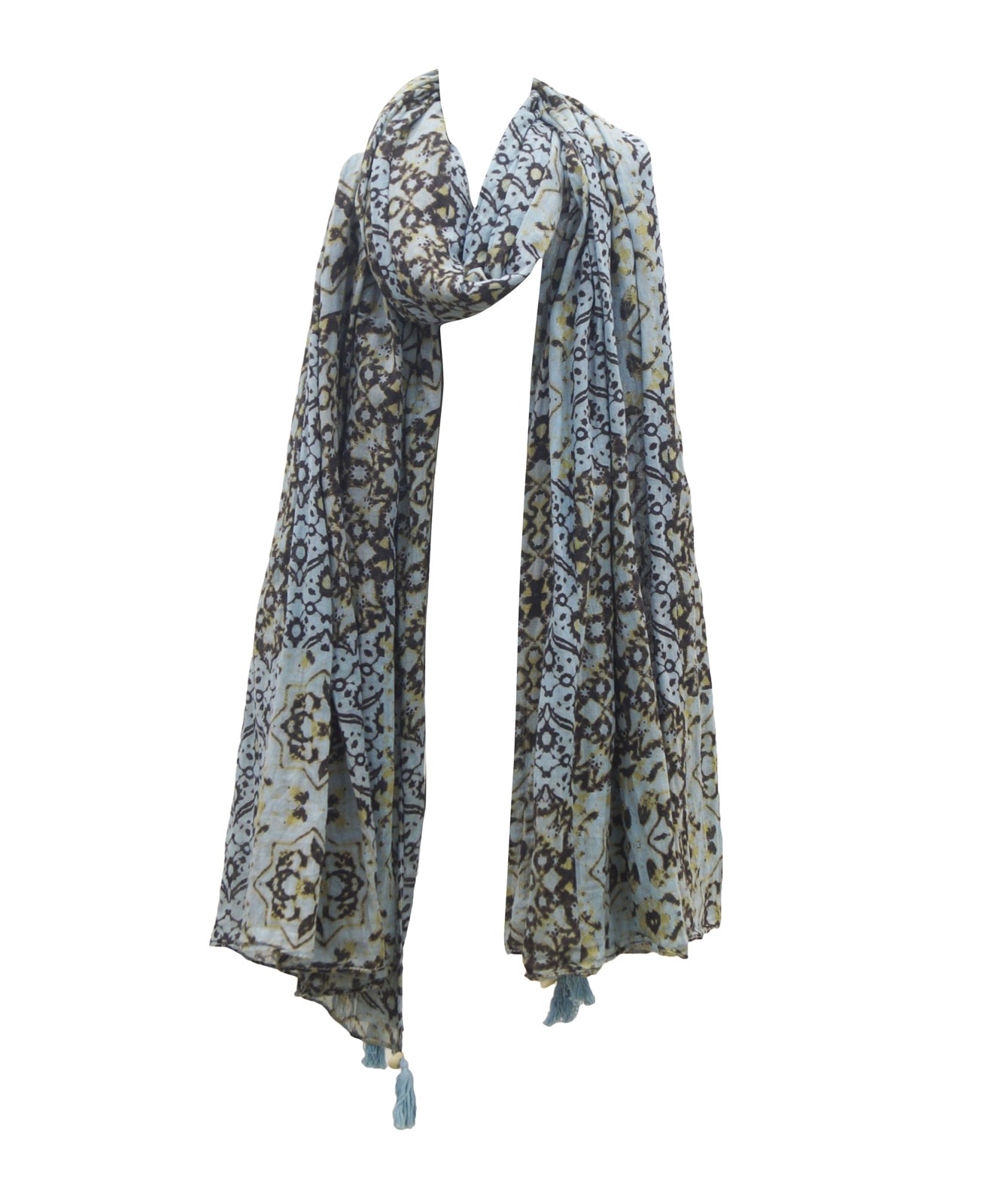 Navy and white printed cotton scarf