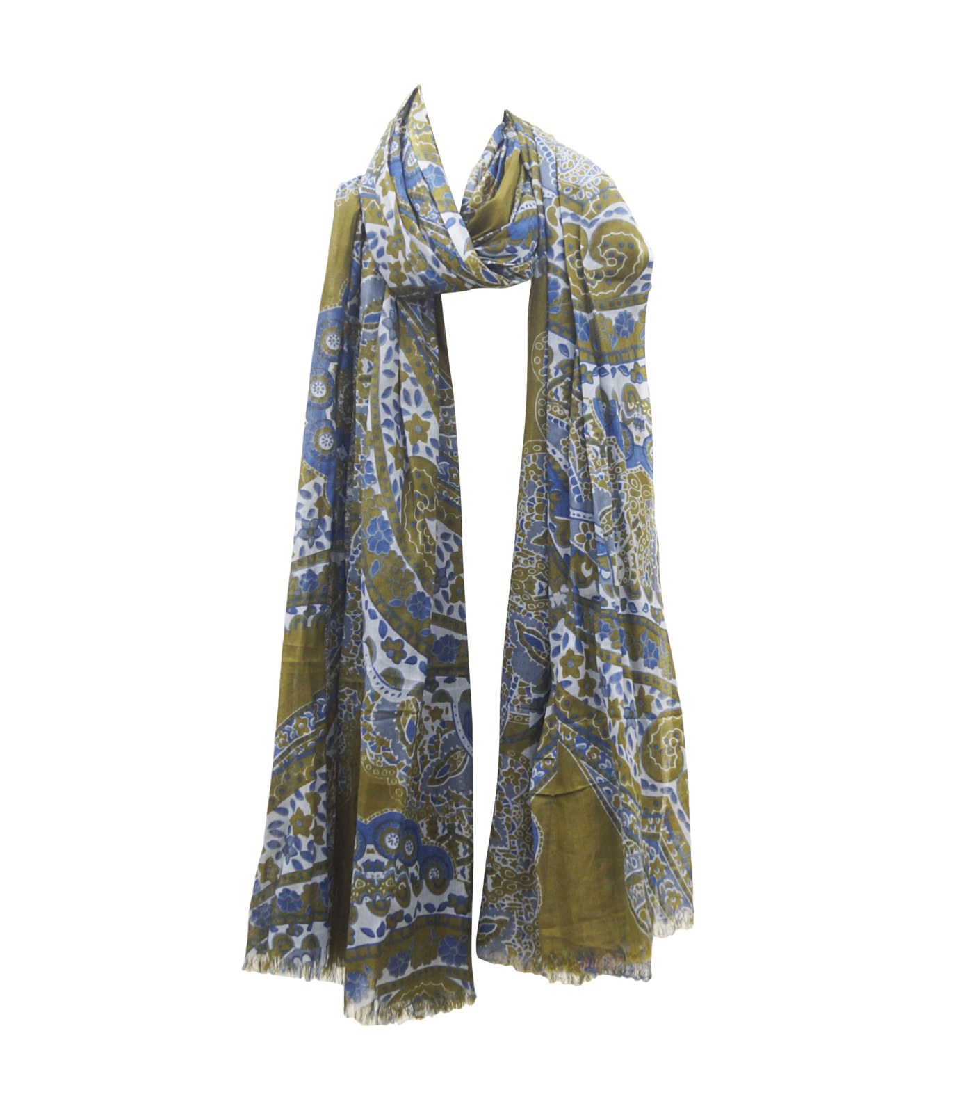 Printed cotton scarf with fringe