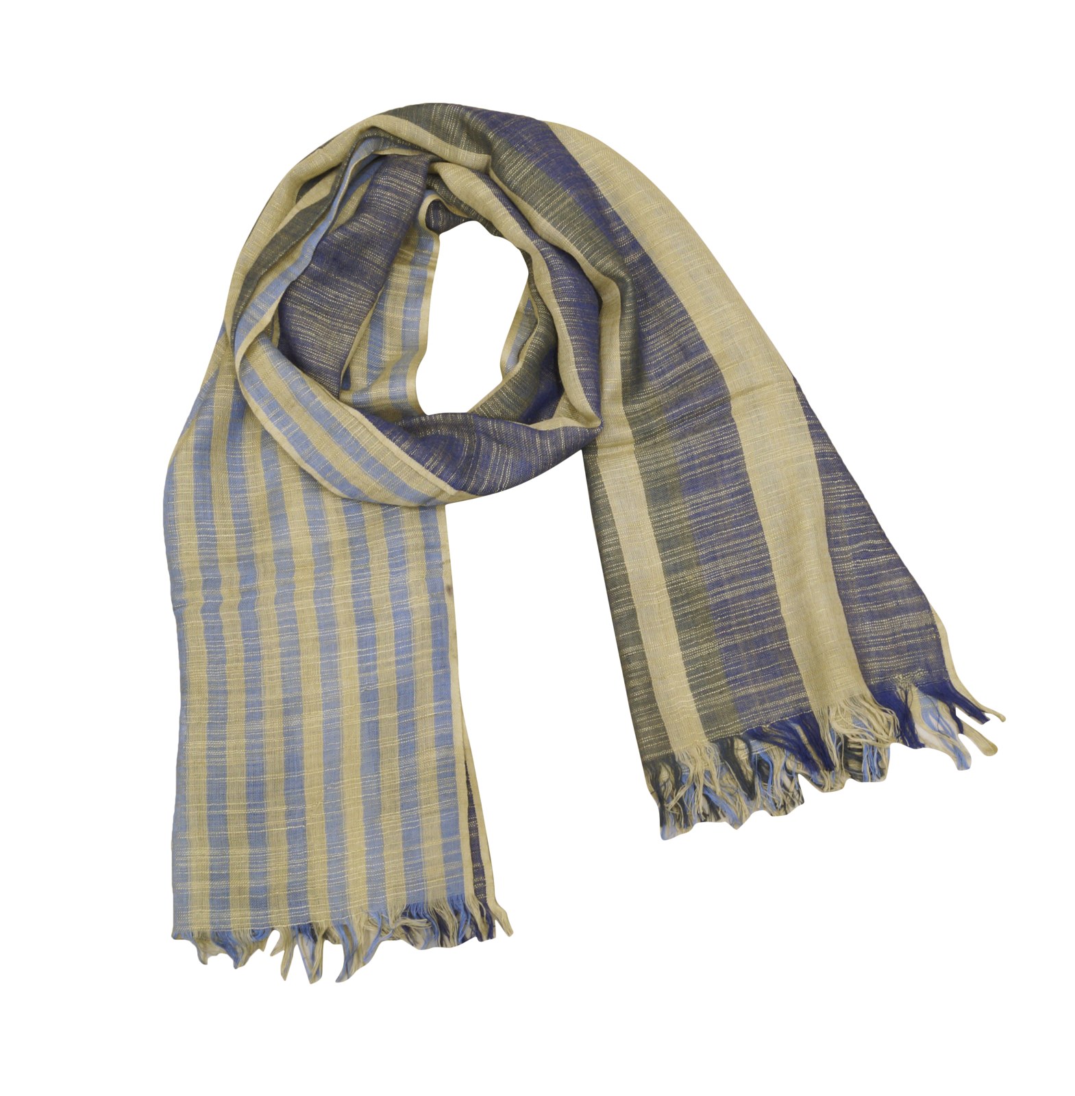 Grey and yellow yarn-dyed striped scarf