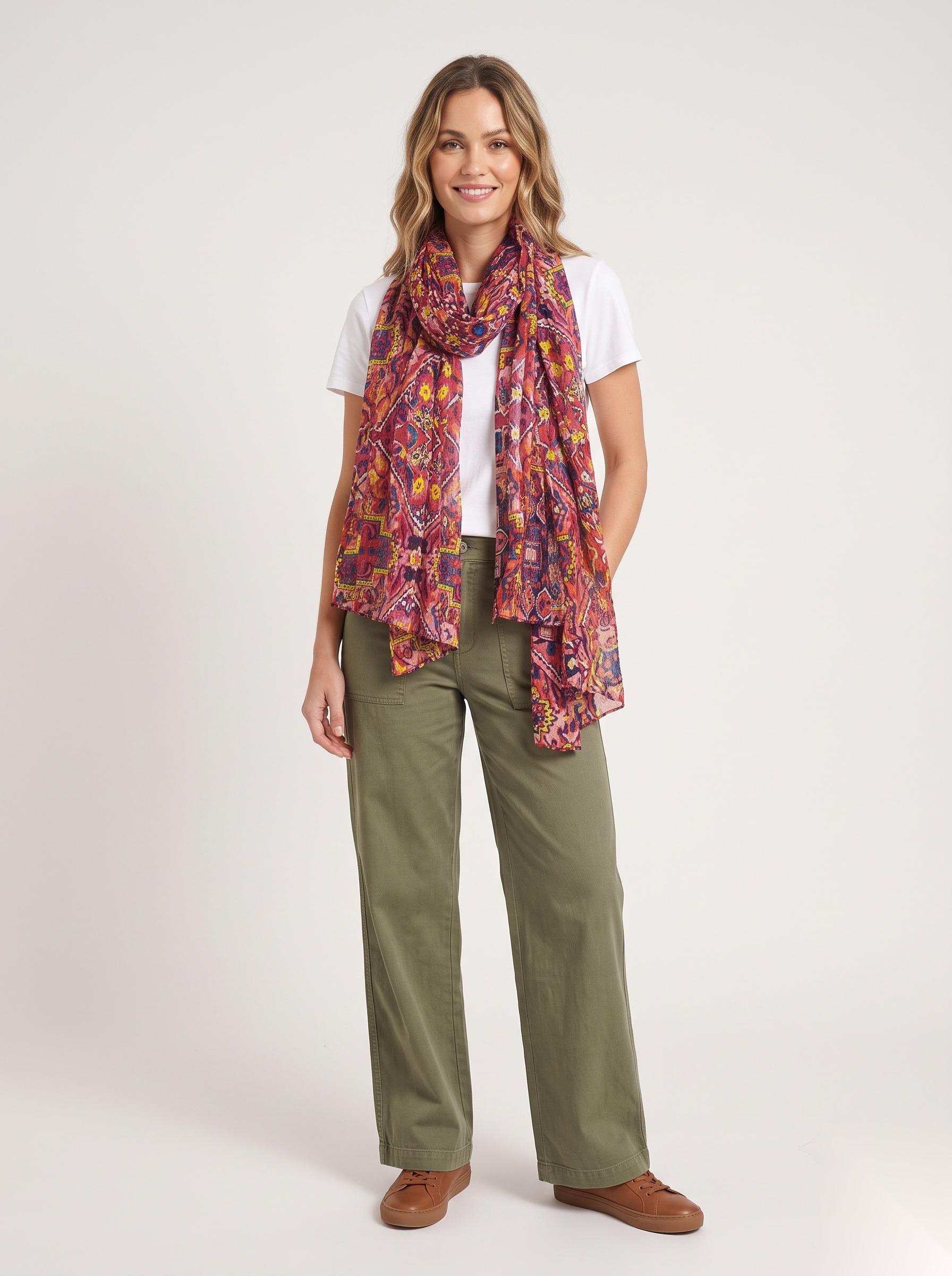 Printed Scarves worn by a model, KK Fashion Exports