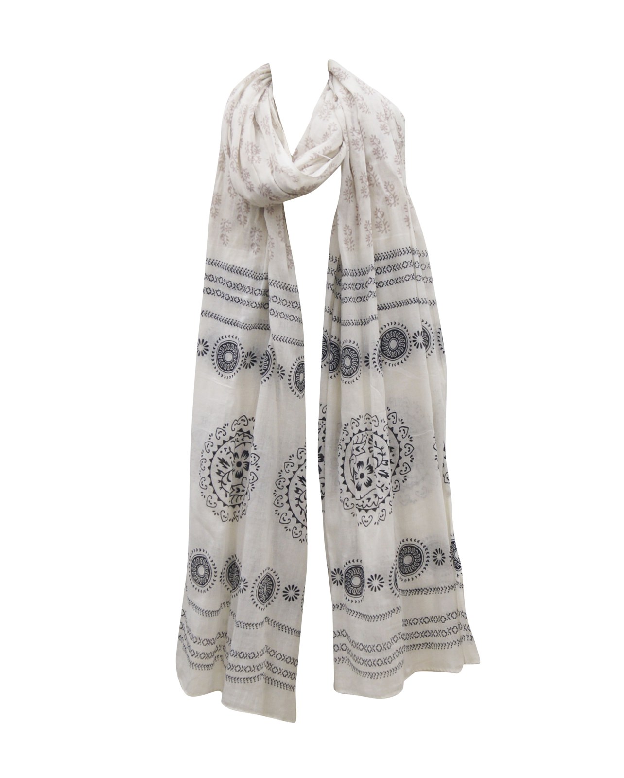 White and grey mandala printed scarf