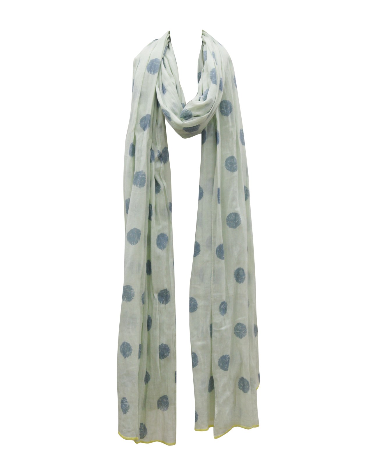 White scarf with teal dots