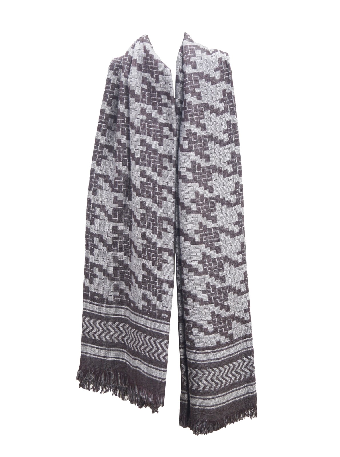 White and grey jacquard shawl