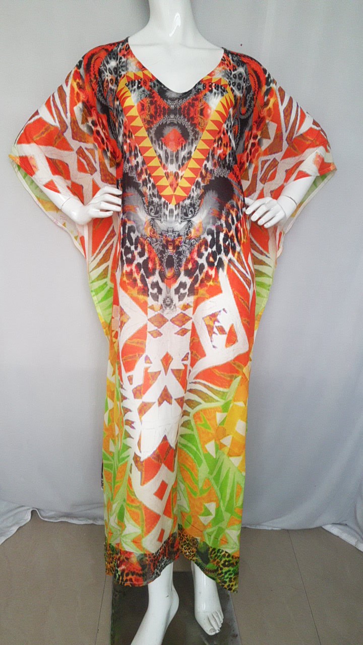 Orange printed long beach kaftan