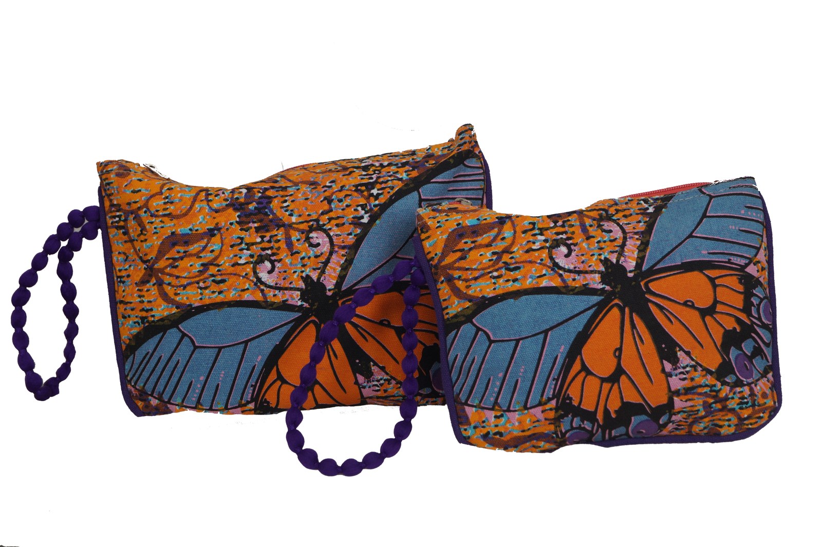 Butterfly print pouches with wrist strap