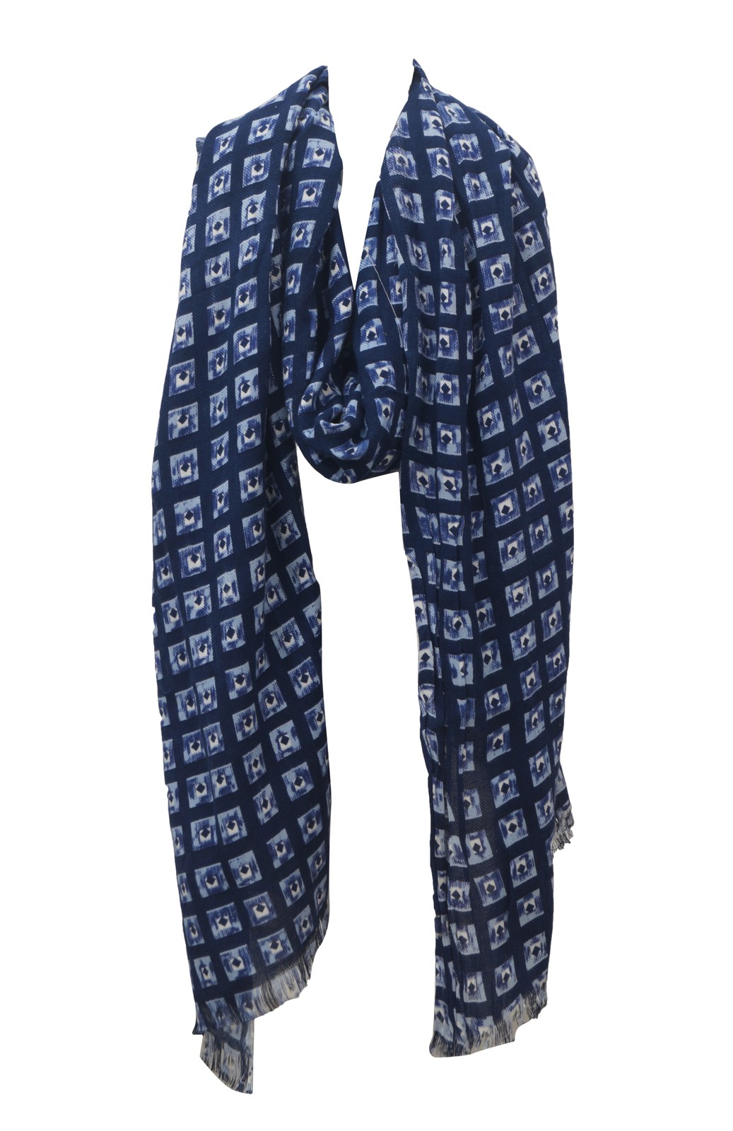 Navy and white printed scarf for men