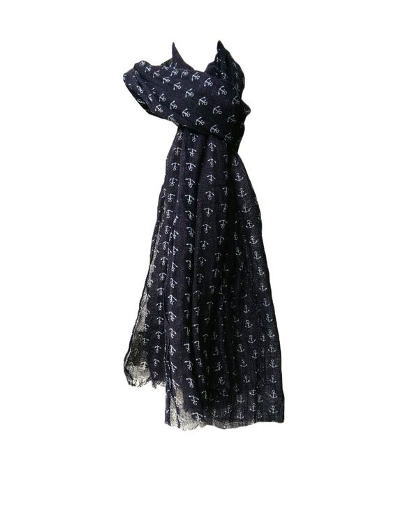 Navy printed cotton scarf for men