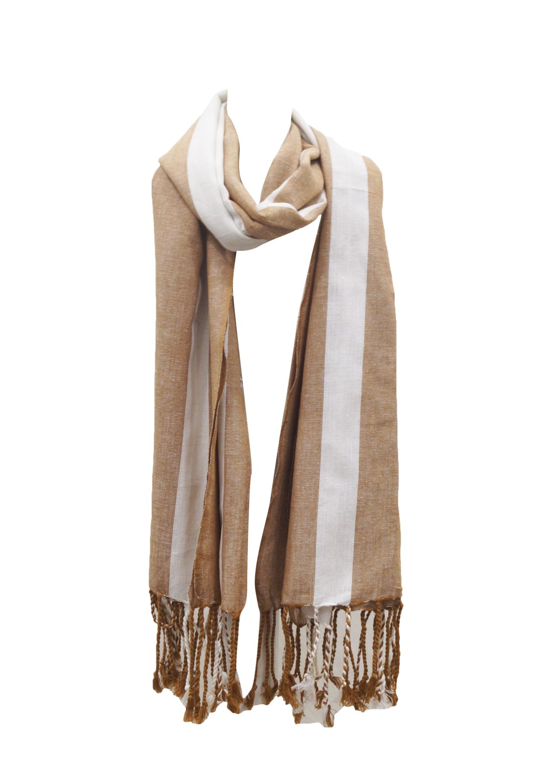 Brown and cream striped scarf for men