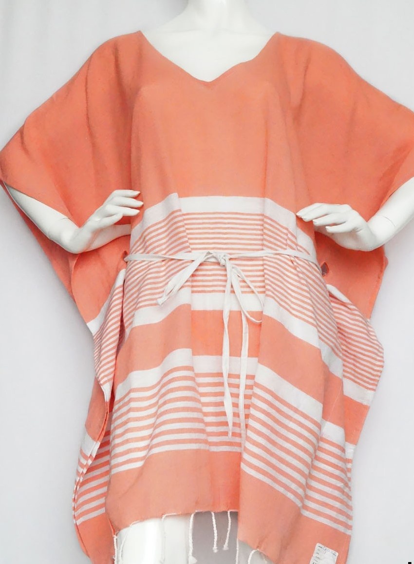 Peach striped cotton poncho