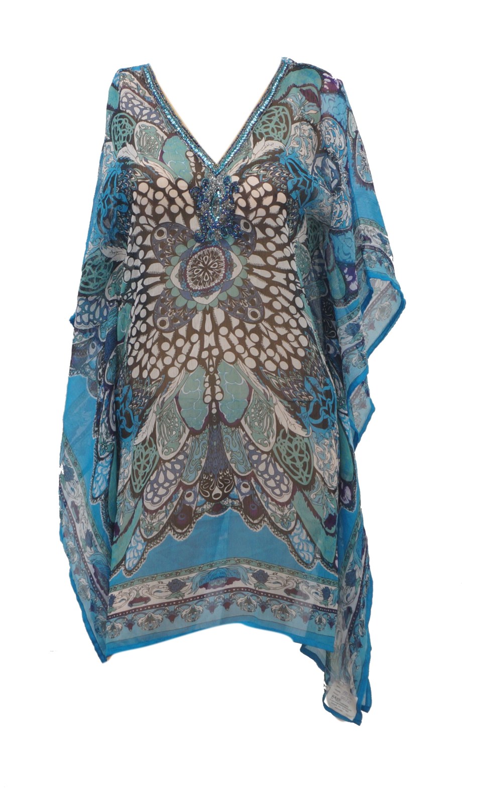 Blue printed short kaftan poncho