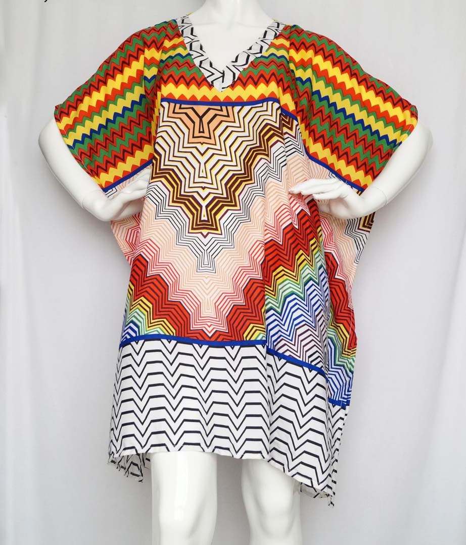 Multicolour printed polyester poncho