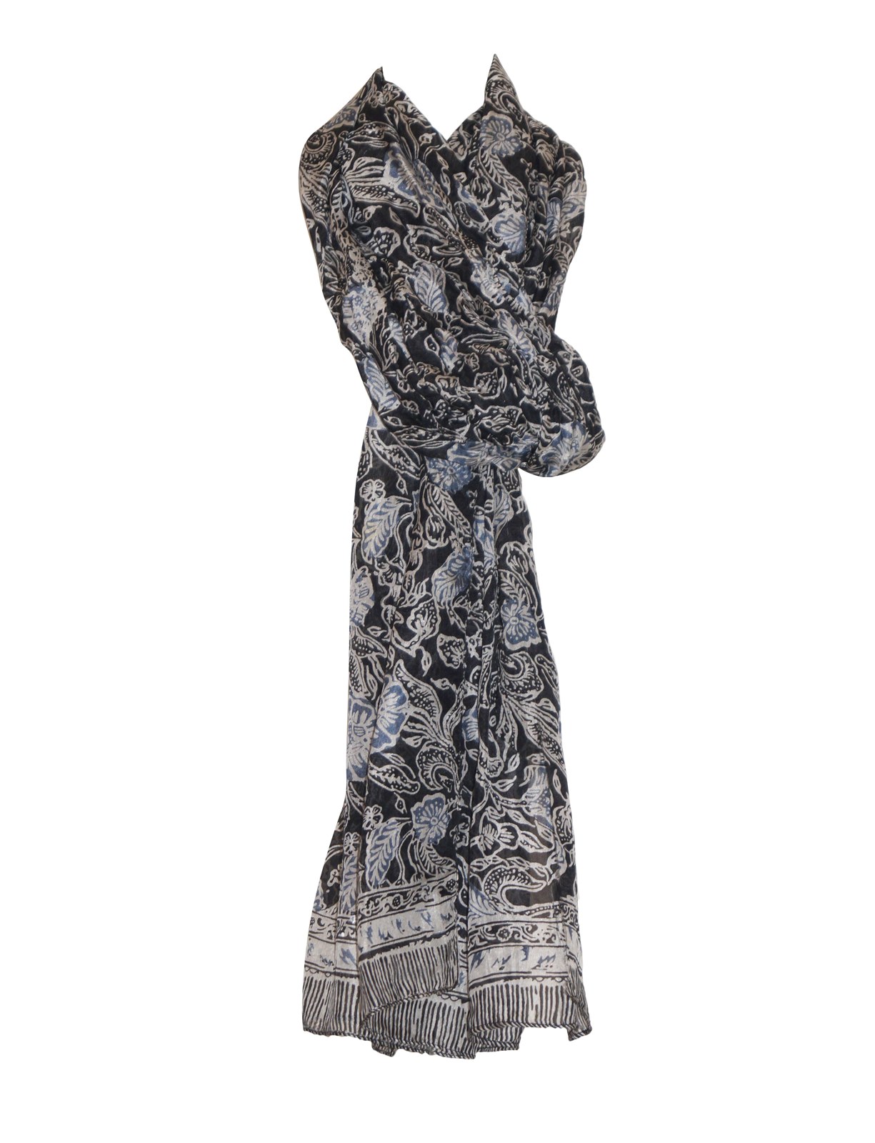 Black and white printed silk scarf