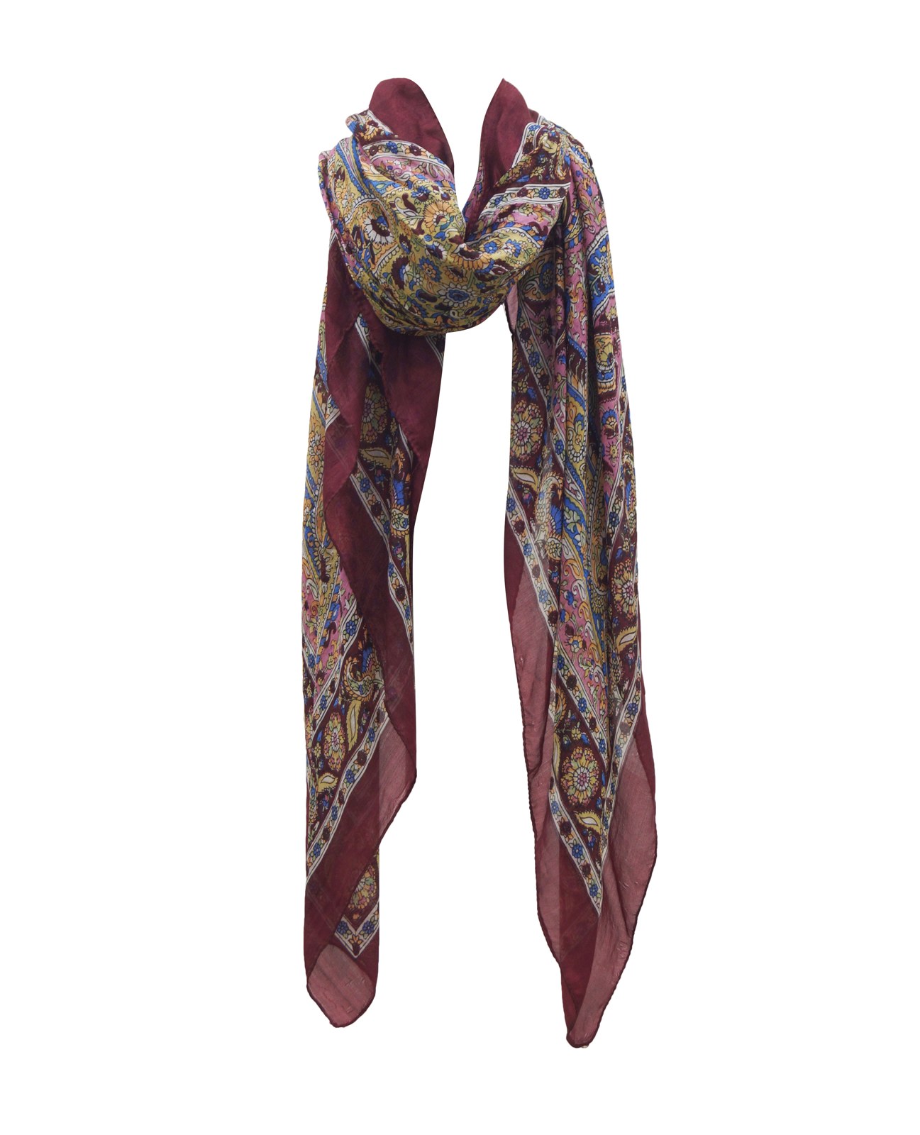 Red and grey printed silk scarf