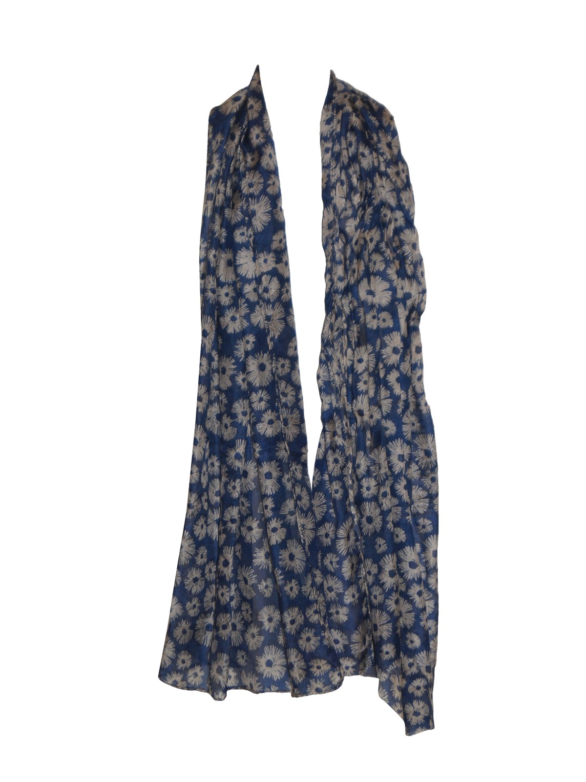Navy floral printed silk scarf