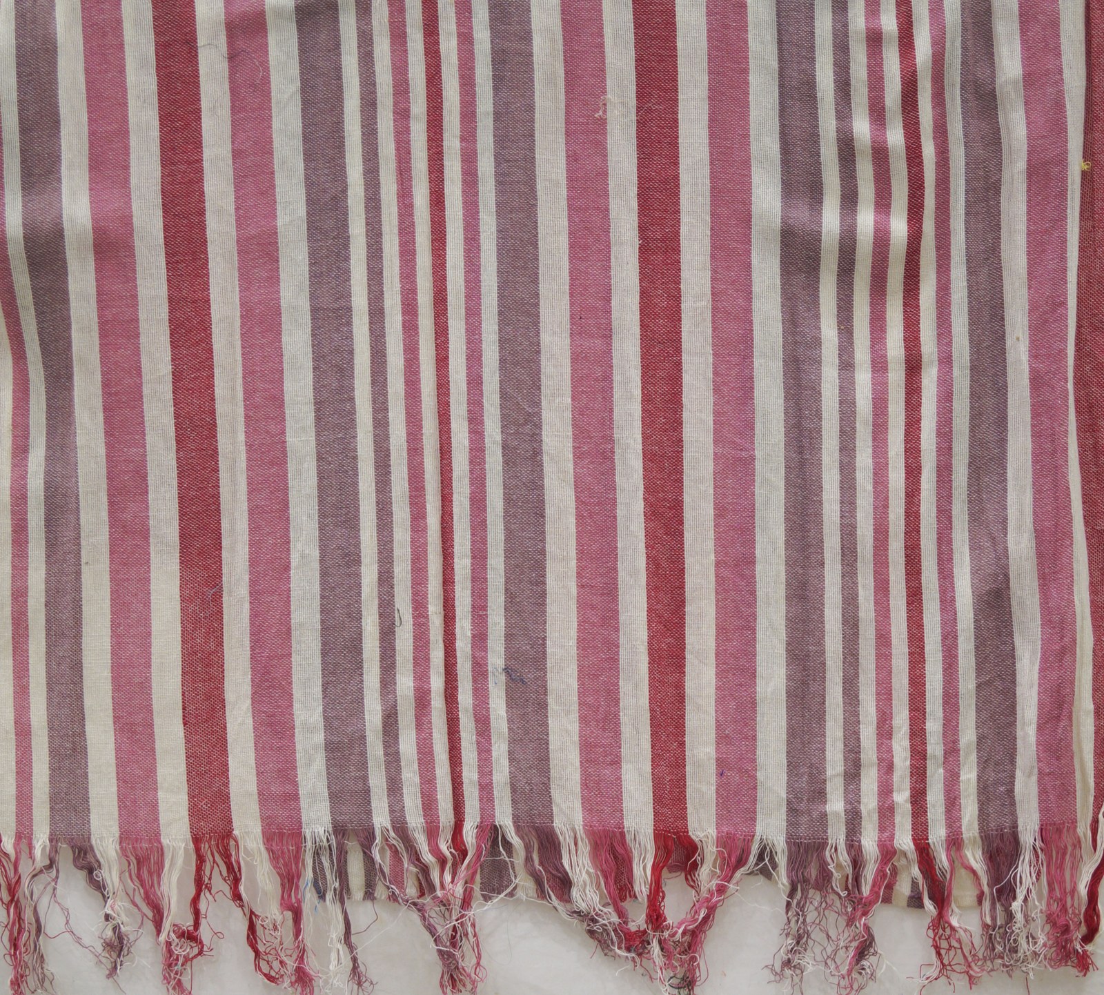 Red and white striped fouta towel pareo with fringe