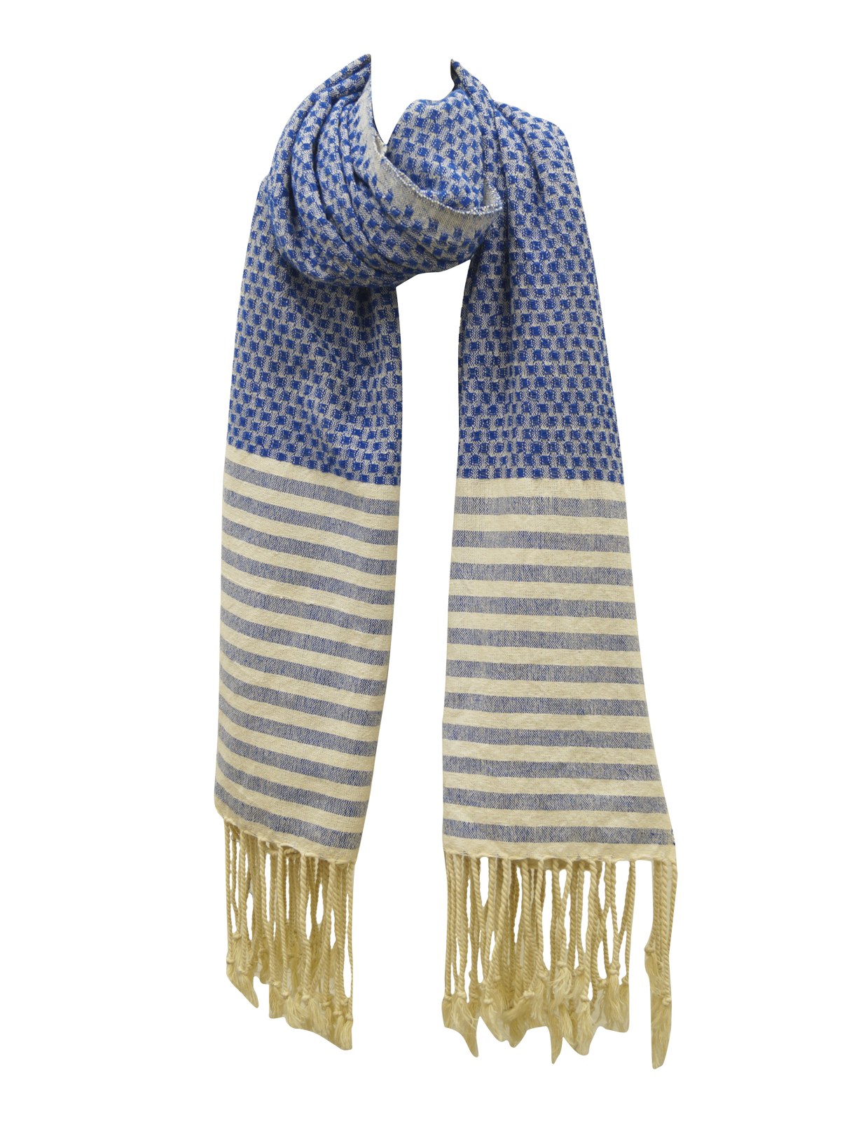 Blue jacquard fouta towel with striped ends