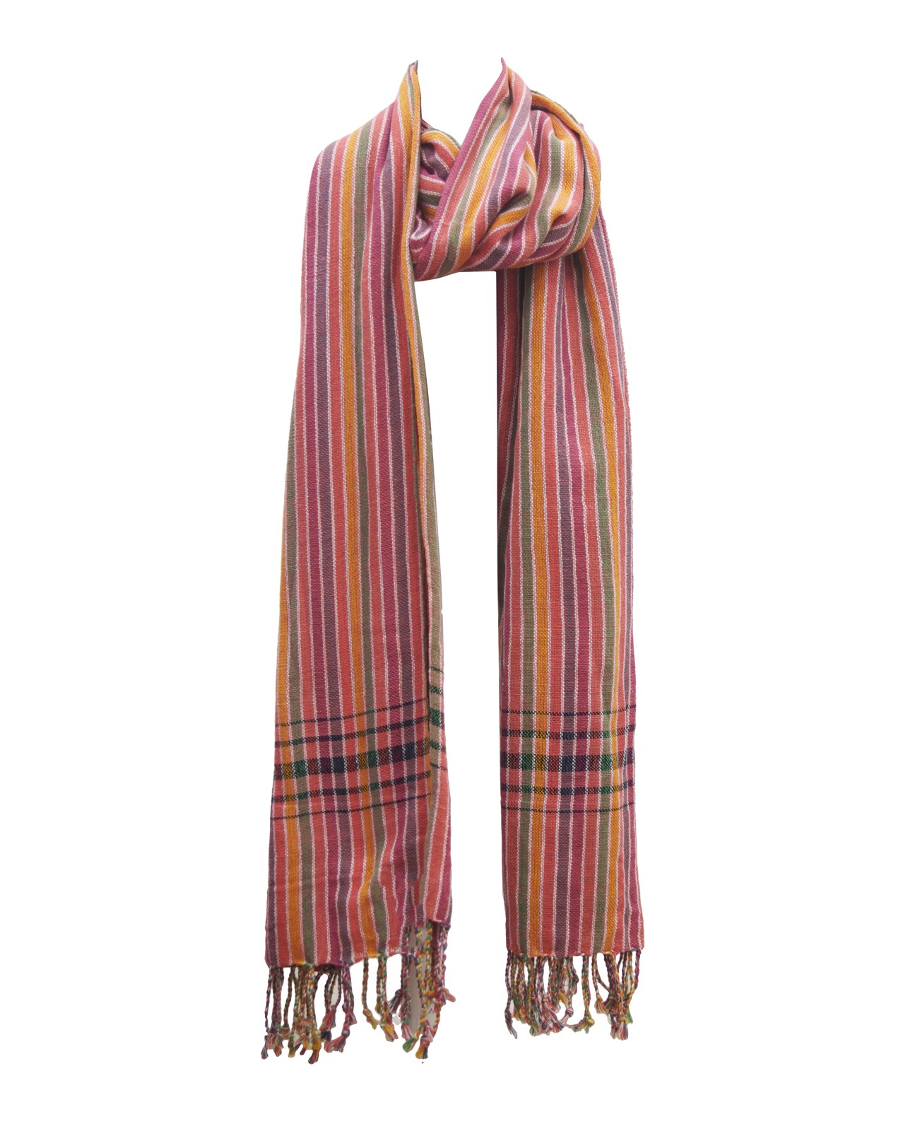 Multicolour striped fouta towel with fringe