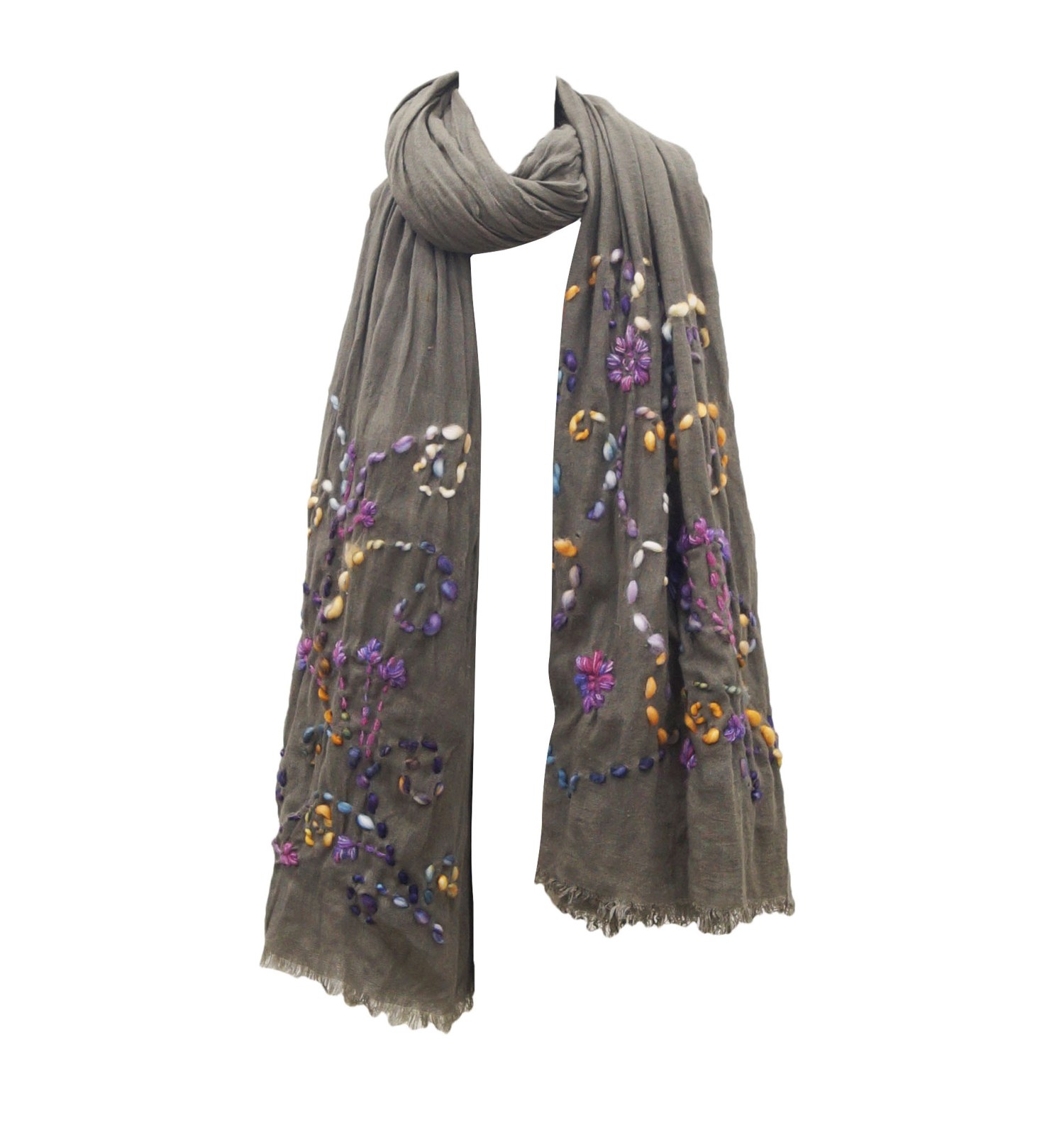 Grey shawl with floral embroidery
