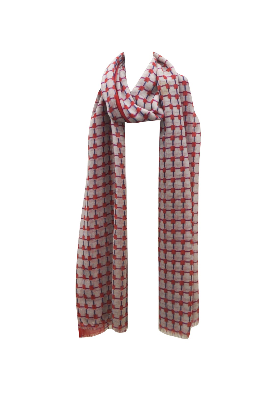 Pink and white check wool scarf