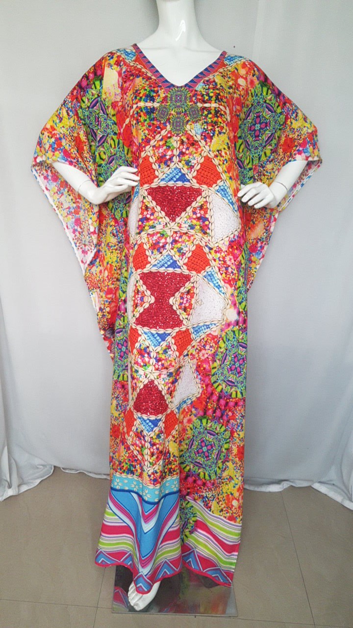 Red printed long beach kaftan dress