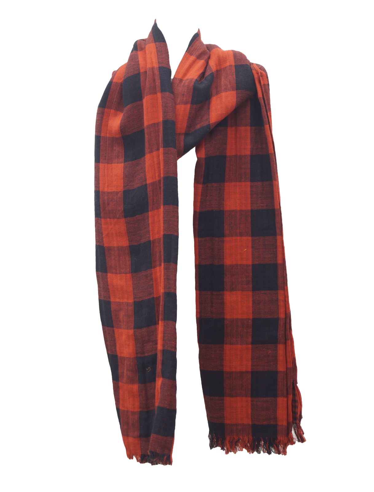 Red and navy check cotton scarf
