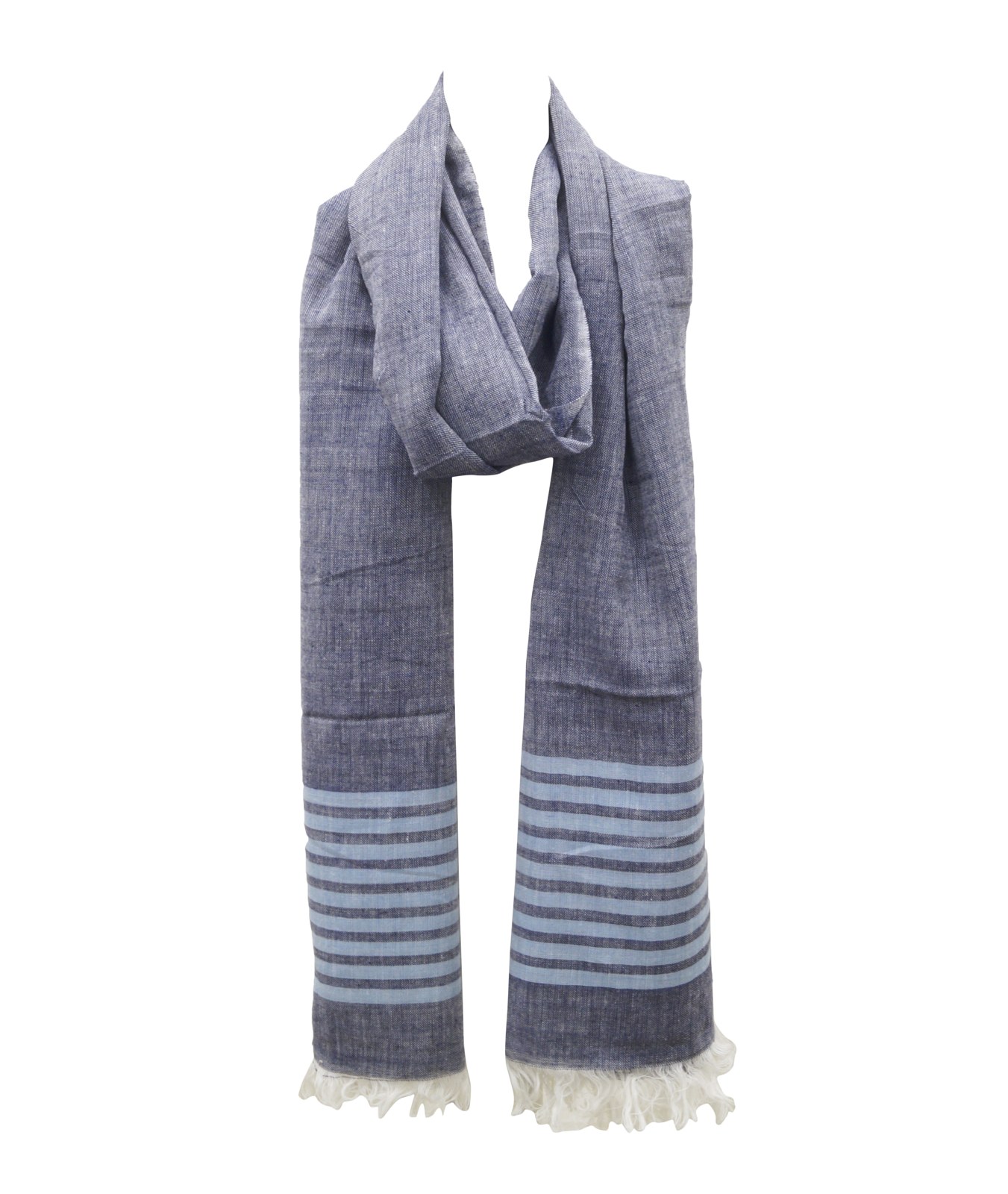 Blue handloom cotton scarf with striped ends