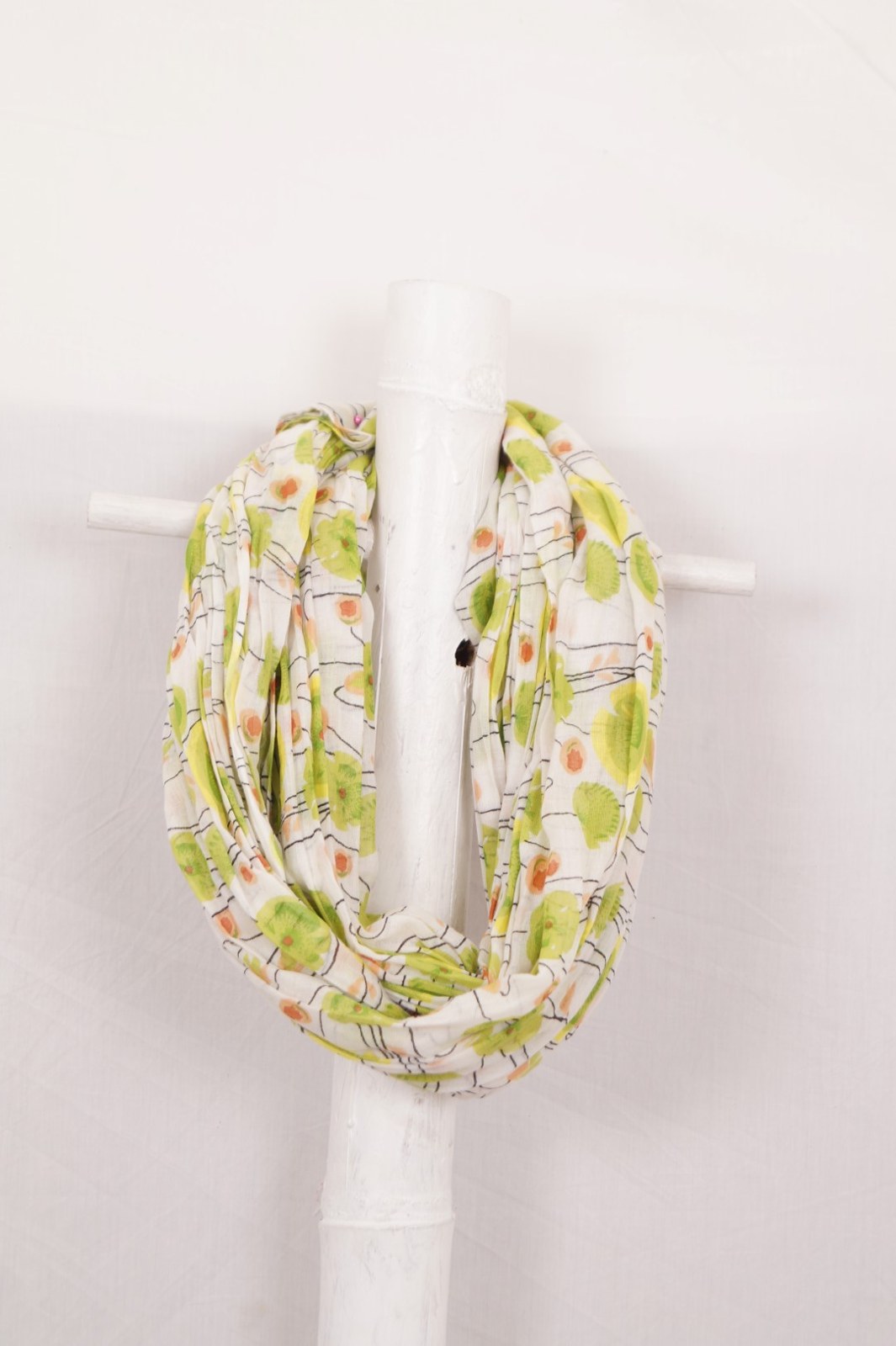 Green and cream printed cotton loop scarf