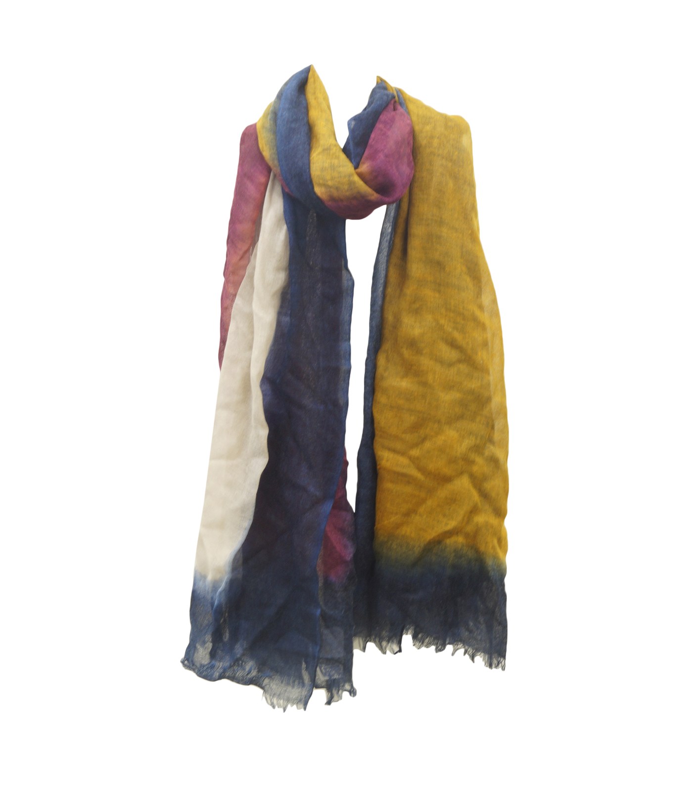 Navy, cream and mustard dip-dyed cotton scarf