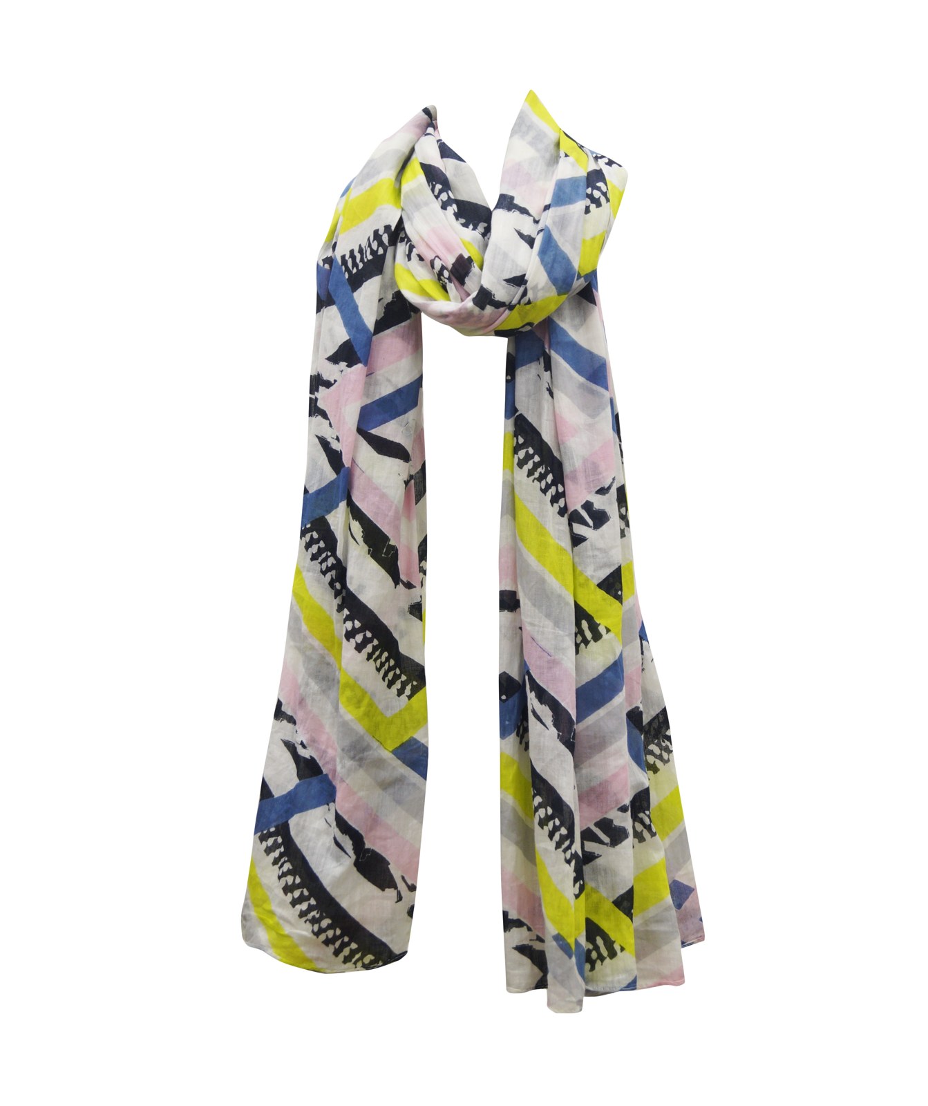 Yellow and navy abstract printed cotton scarf