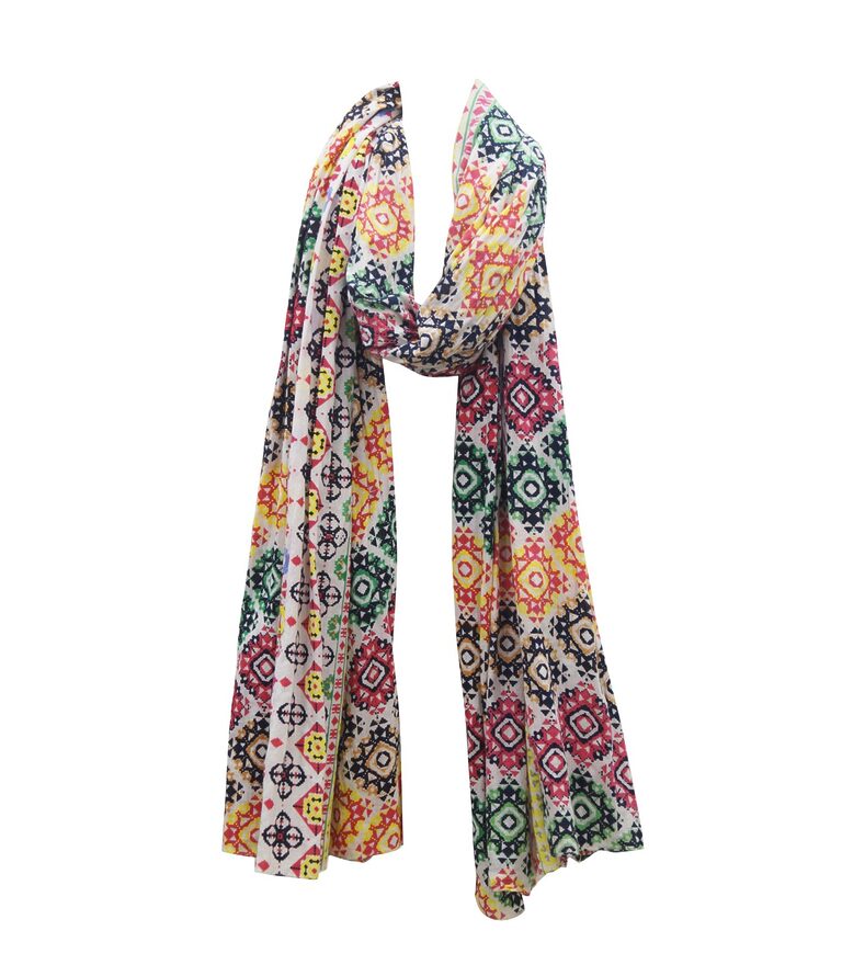 Pink and green geometric print cotton scarf