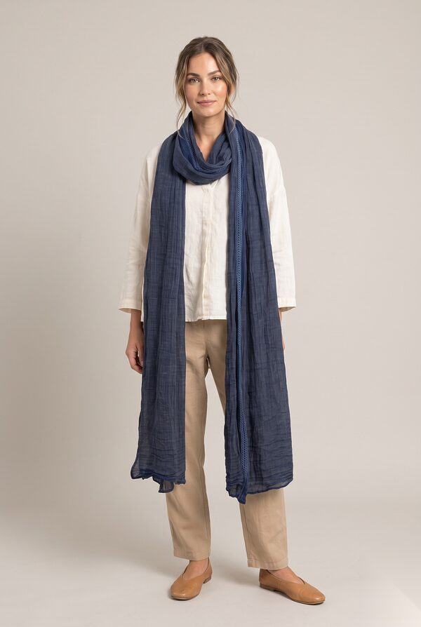 Navy blue cotton solid scarf worn by a model, KK Fashion Exports