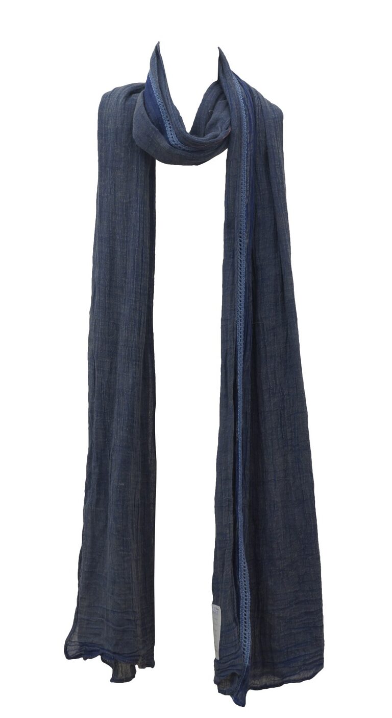 Navy solid cotton scarf with fringe