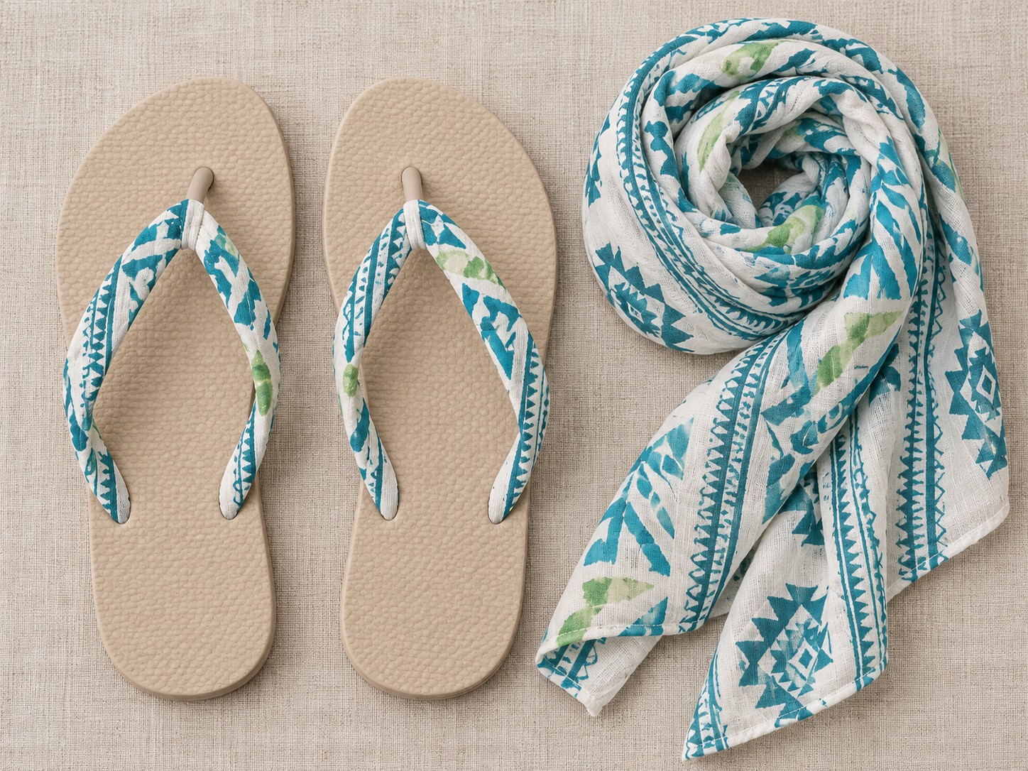 Flip flops with printed fabric straps, KK Fashion Exports