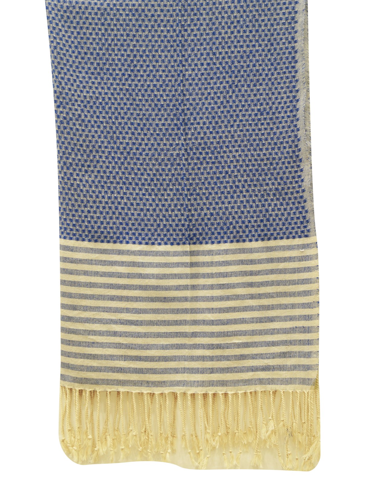 Blue jacquard fouta pareo with striped ends