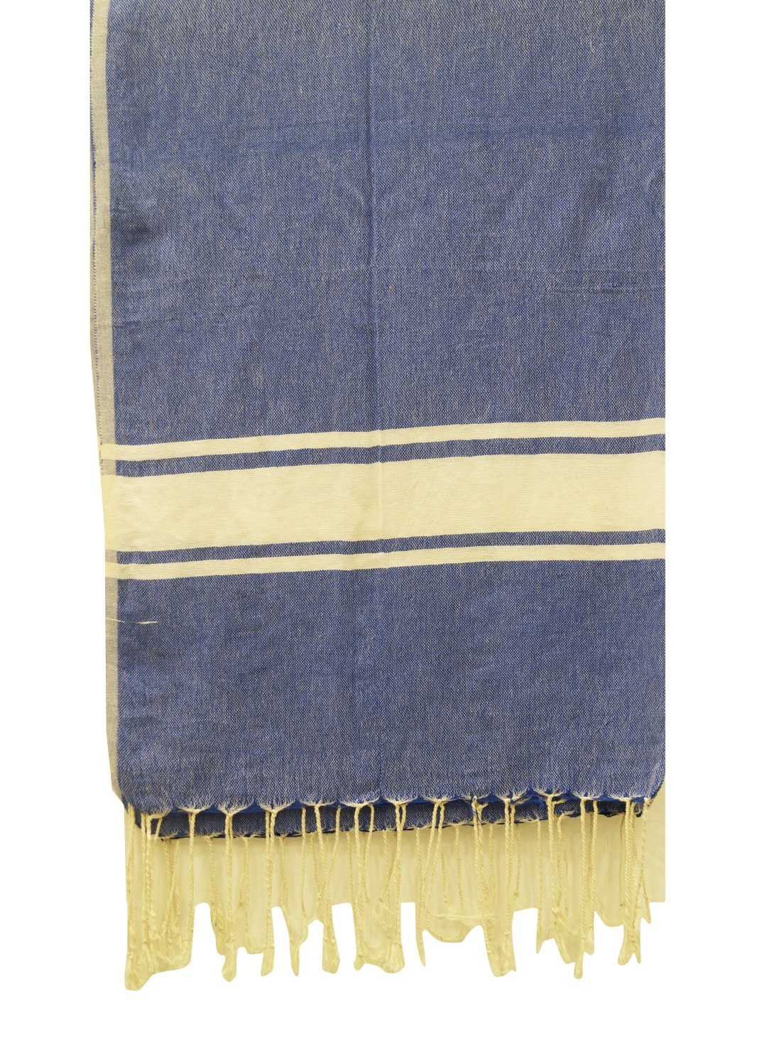 Blue fouta pareo with yellow stripes and fringe