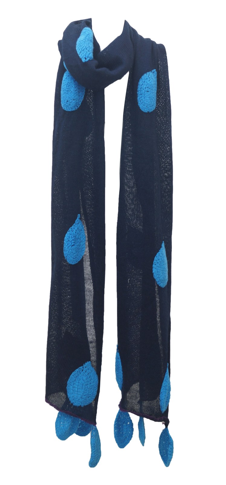 Navy knitted scarf with blue bobbles