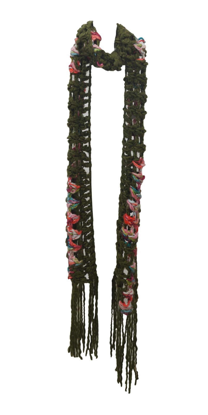 Olive knitted scarf with fringe