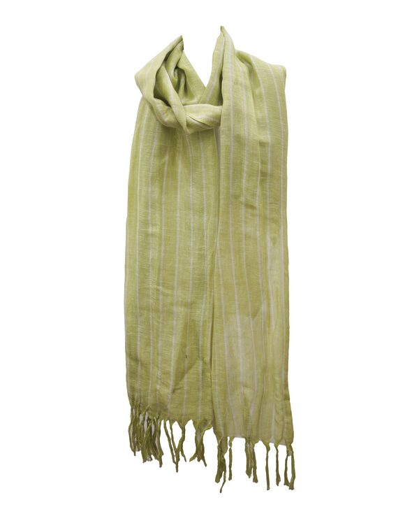 Olive handloom linen scarf with fringe