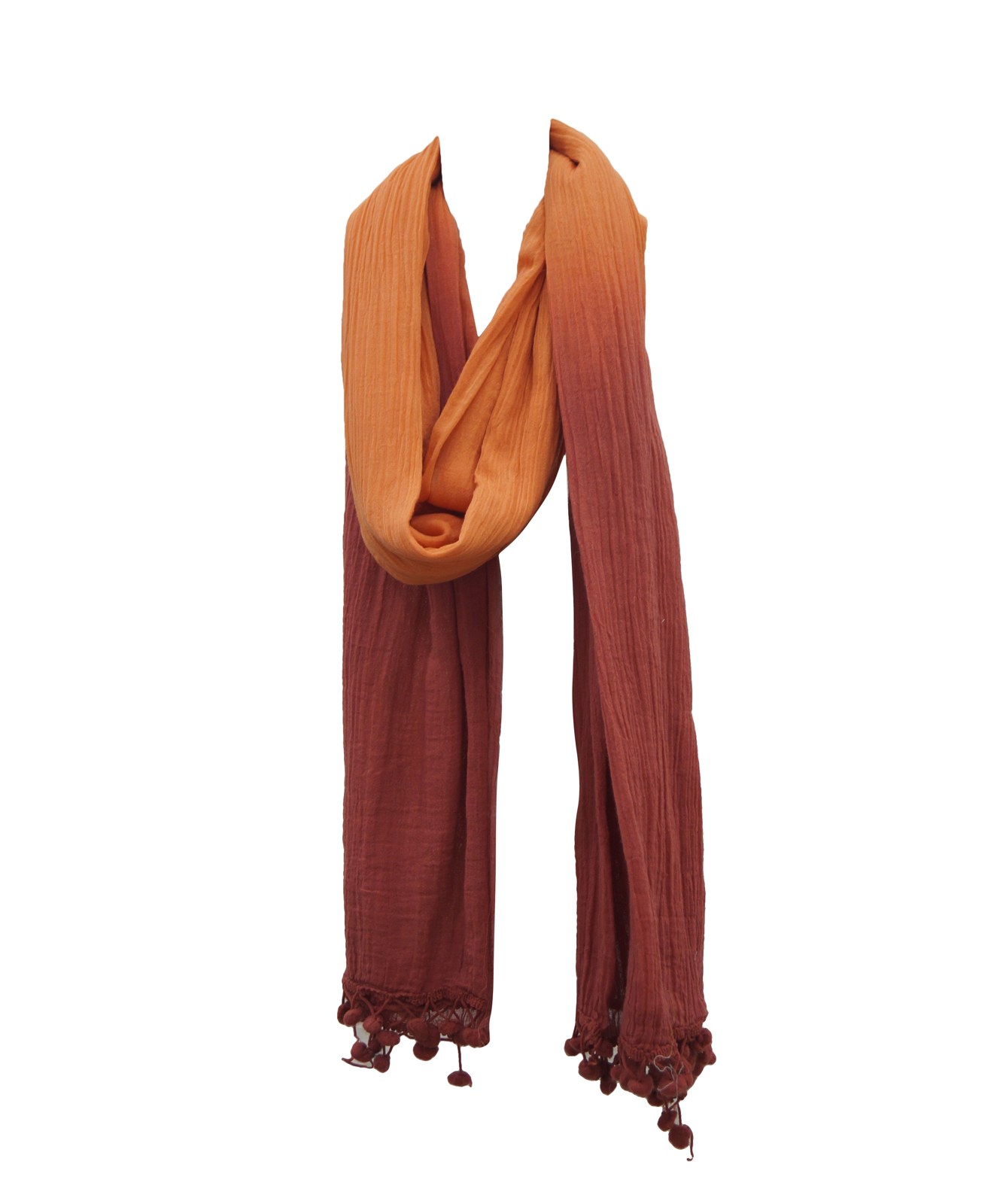 Orange ombre-stola i linne med pom pom-ändar