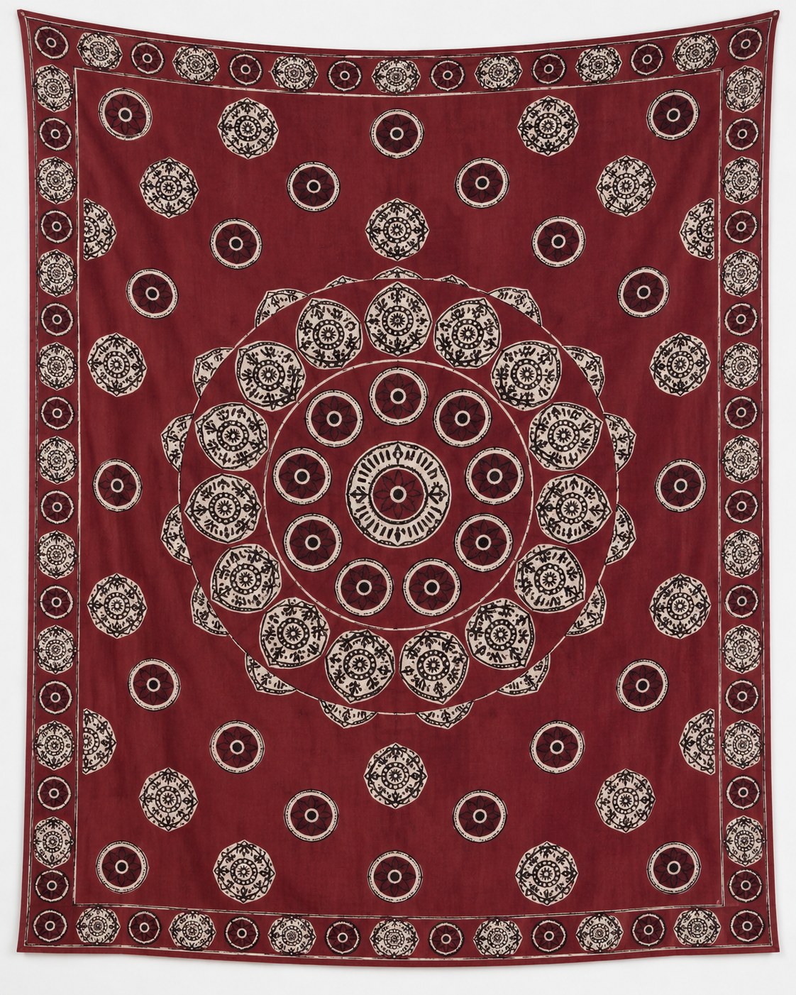 Red mandala block print cotton sheet