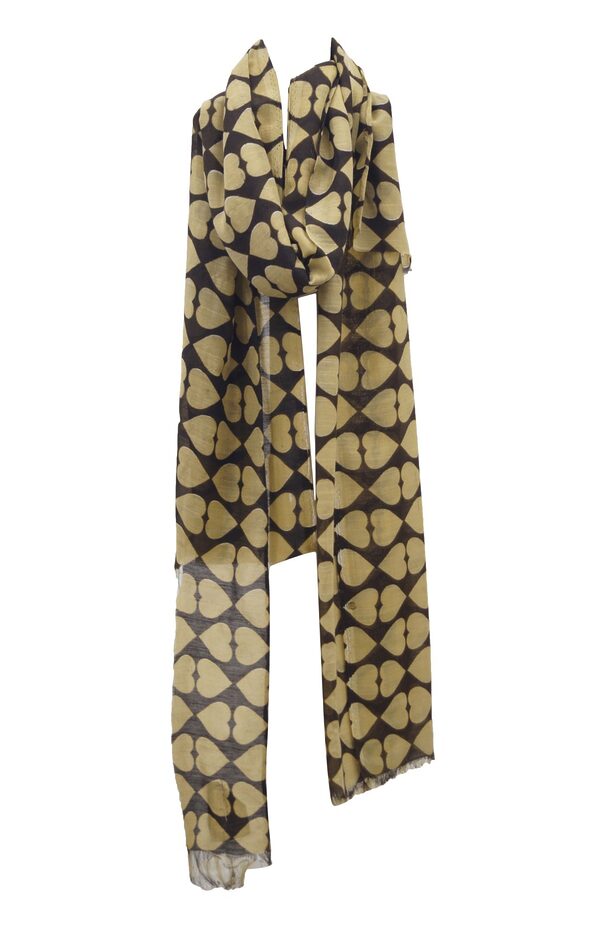 Beige and brown printed polyester scarf