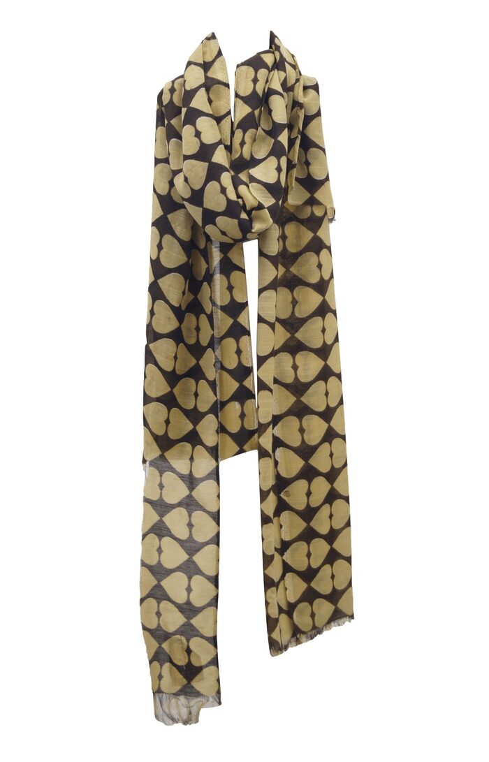Beige and brown printed polyester scarf