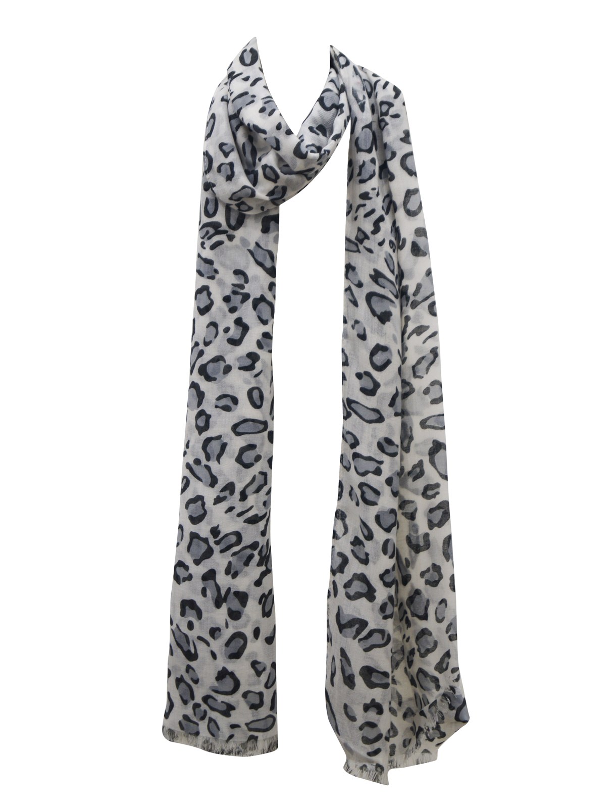 Grey leopard print polyester scarf