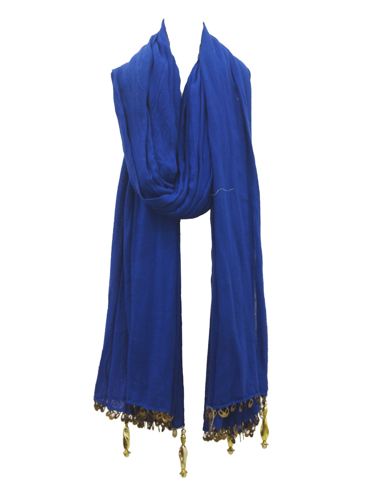 Royal blue solid scarf with tassels