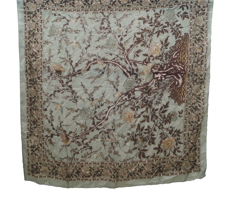 Grey floral printed silk square bandana