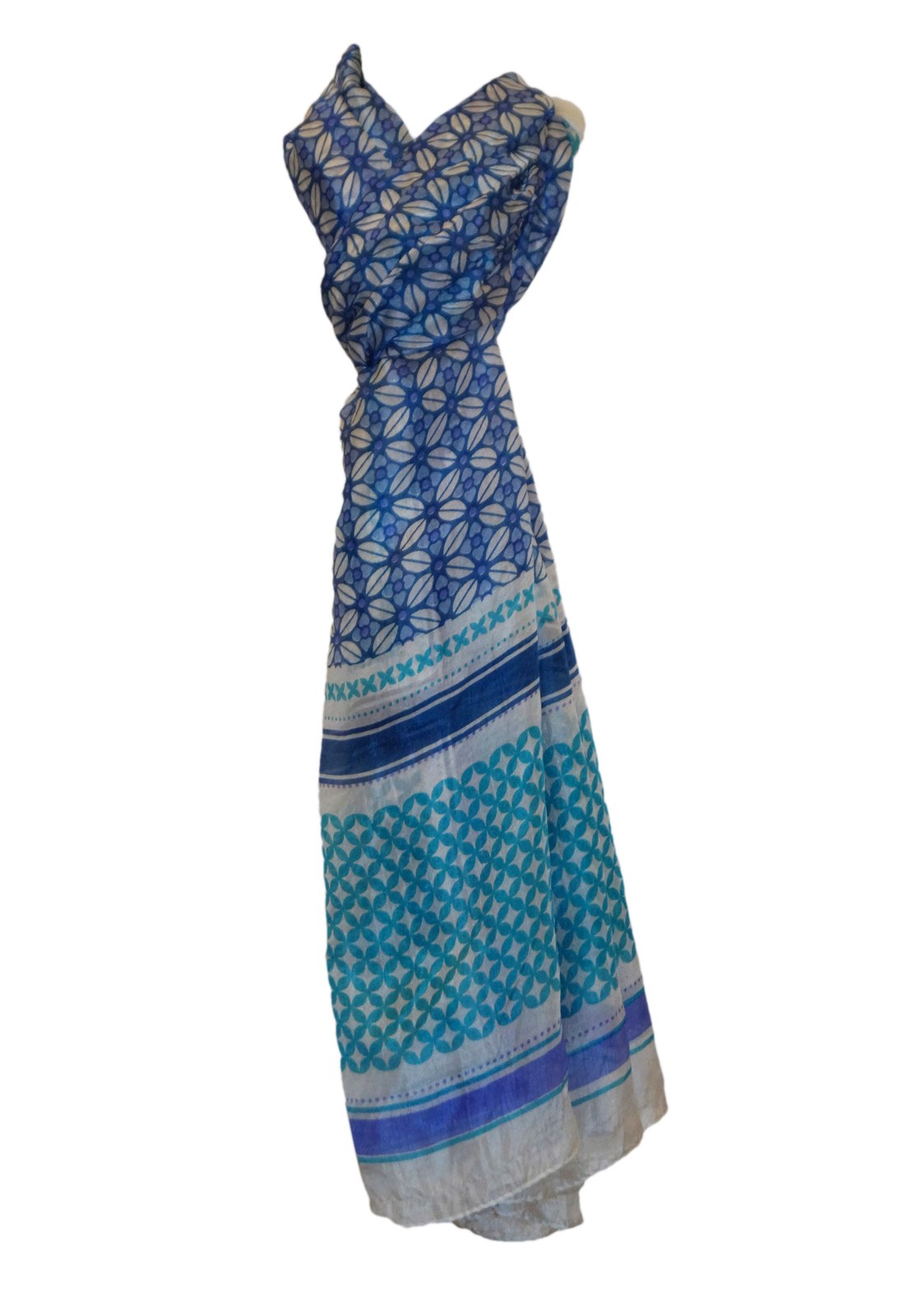Blue printed silk habotai scarf