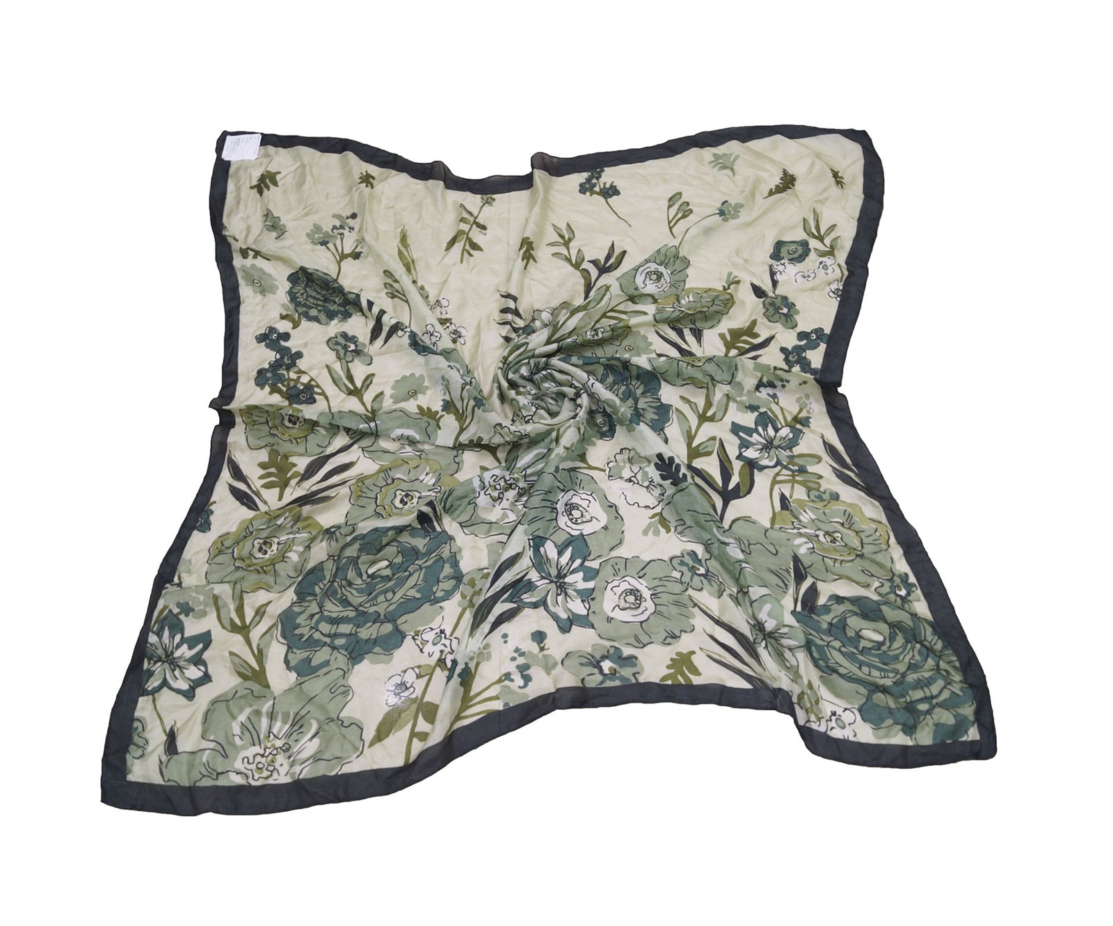 Green floral printed silk square neck scarf