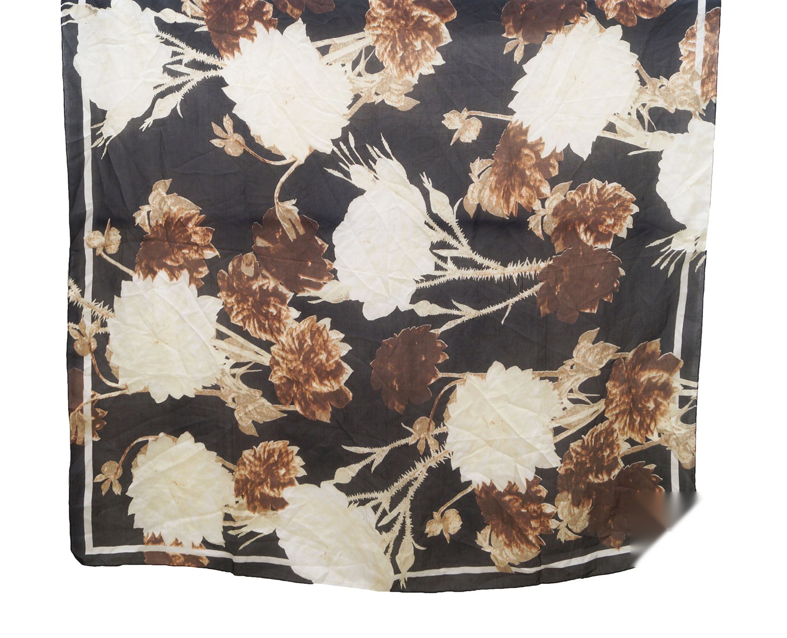 Brown floral printed silk square neck scarf