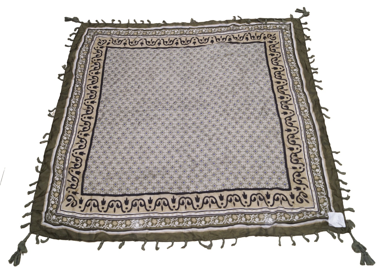 Black and white printed square neck scarf with fringe