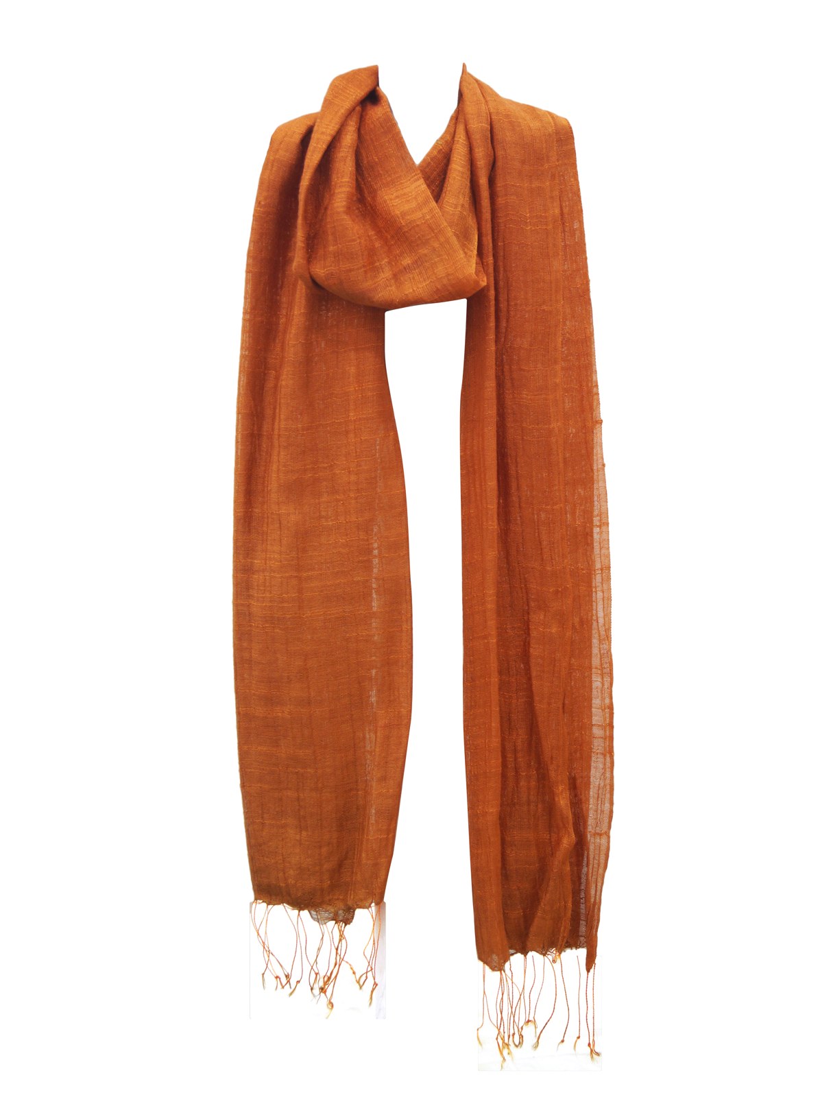 Orange solid silk stole with fringe